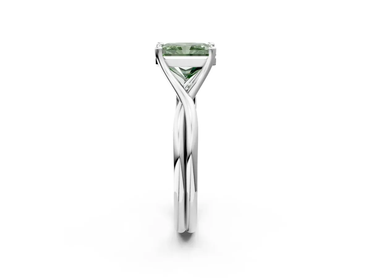 Fancy Green Radiant Cut Diamond Solitaire Twist Band Prong Setting Ring Platinum