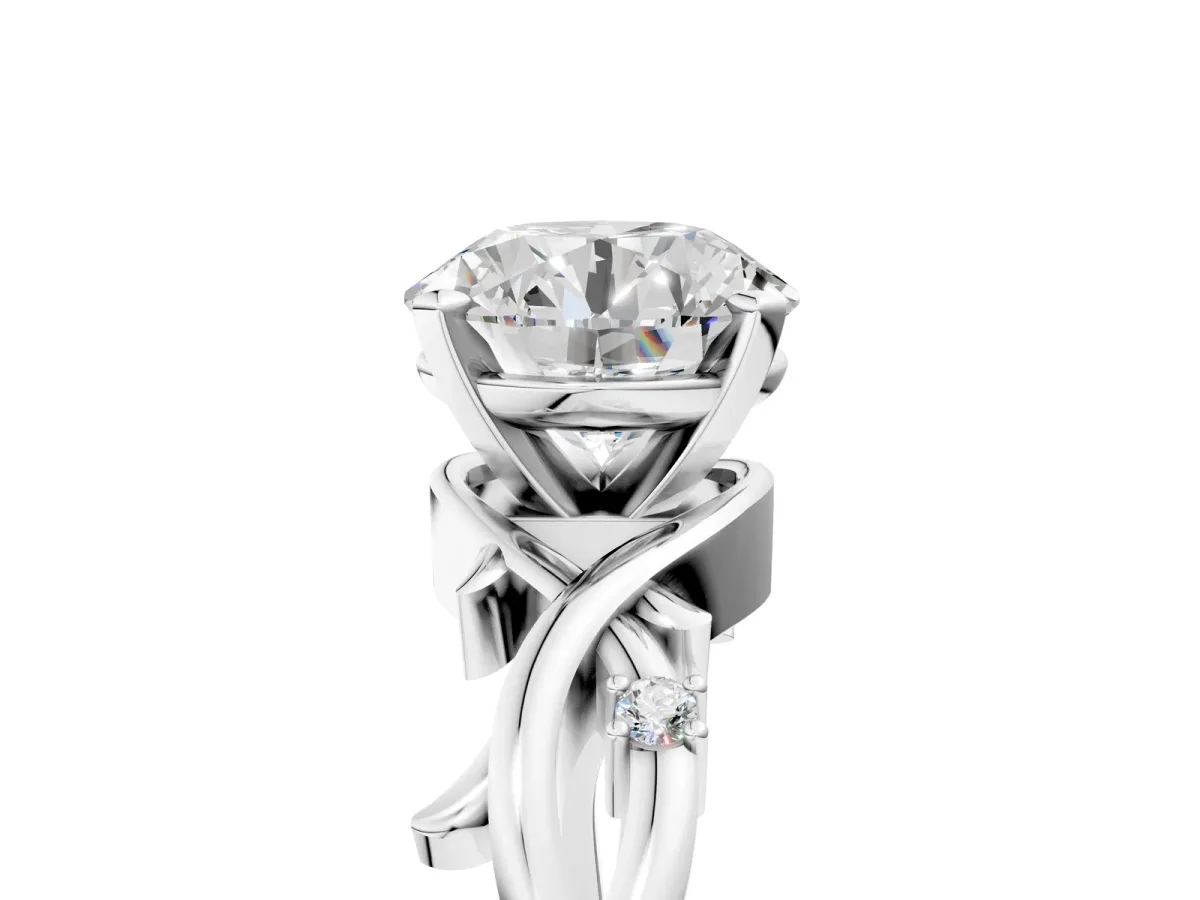 Round Cut Diamond Solitaire Ring with Twisted Band and Prong Setting Platinum