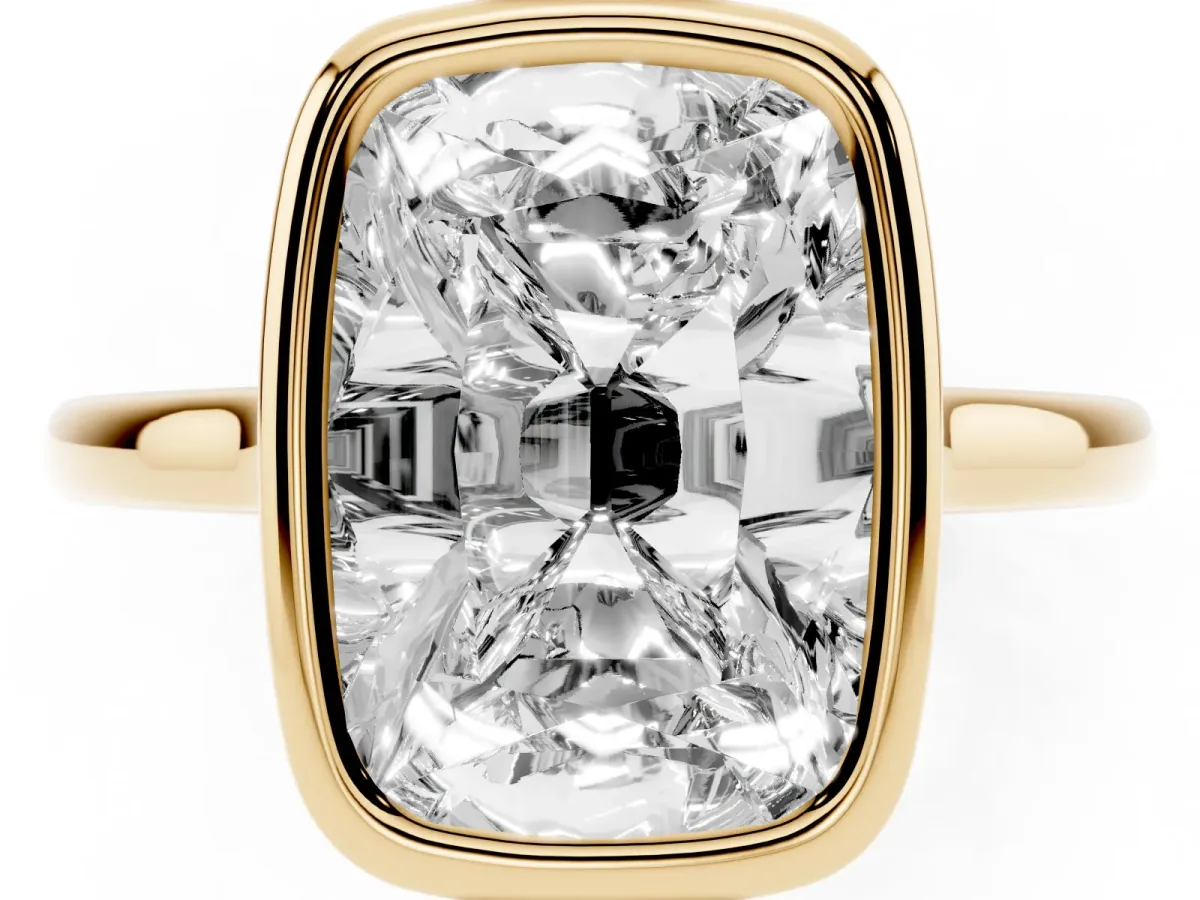 Old Mine Elongated Cushion Diamond Bezel Set Ring Yellow gold