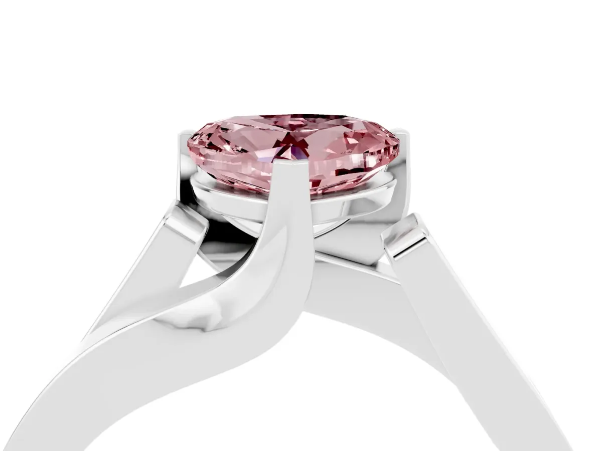Modern Tension Set Heart Cut Morganite Solitaire Wide Band Ring Silver