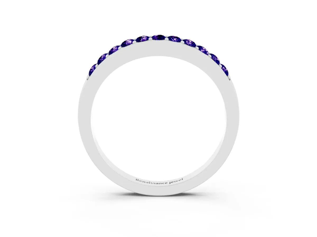 Round Tanzanite Curved Wedding Band with Channel Setting White gold