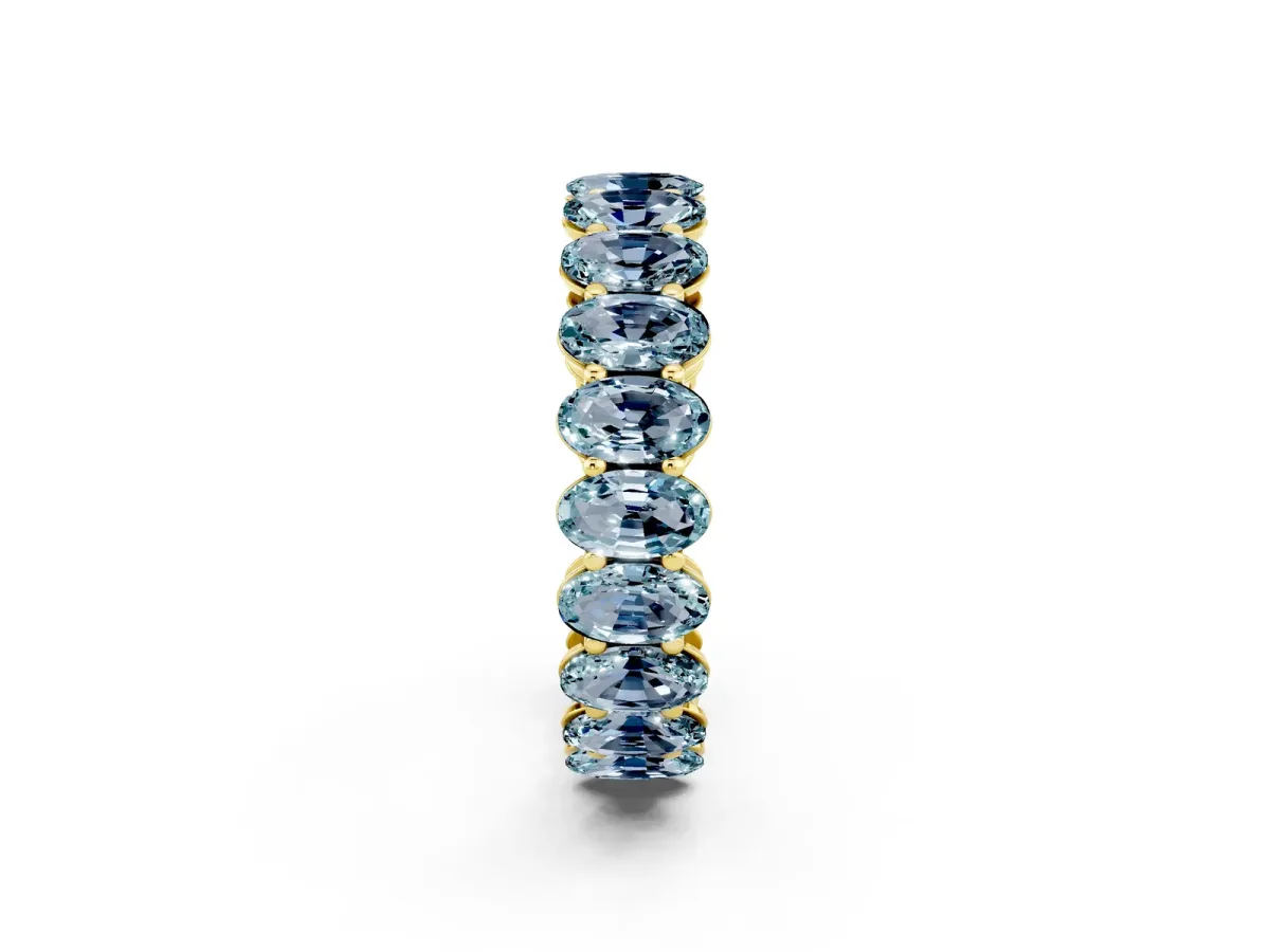 Oval Cut Aquamarine Eternity Band with Shared Prong Setting Yellow gold