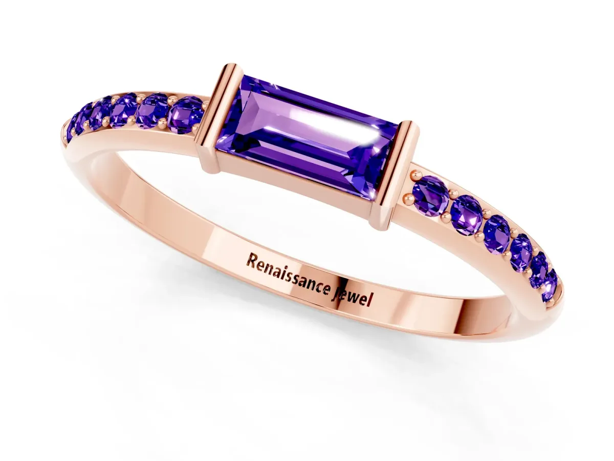 Baguette Tanzanite Pavé Band with Bar Setting Rose gold