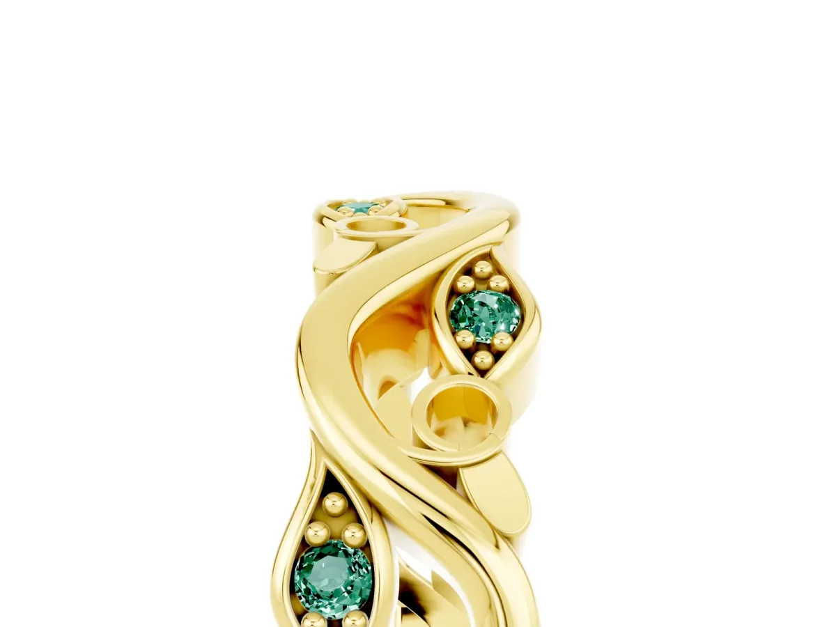 Marquise Green Sapphire Vine Eternity Band with Bezel Setting Yellow gold