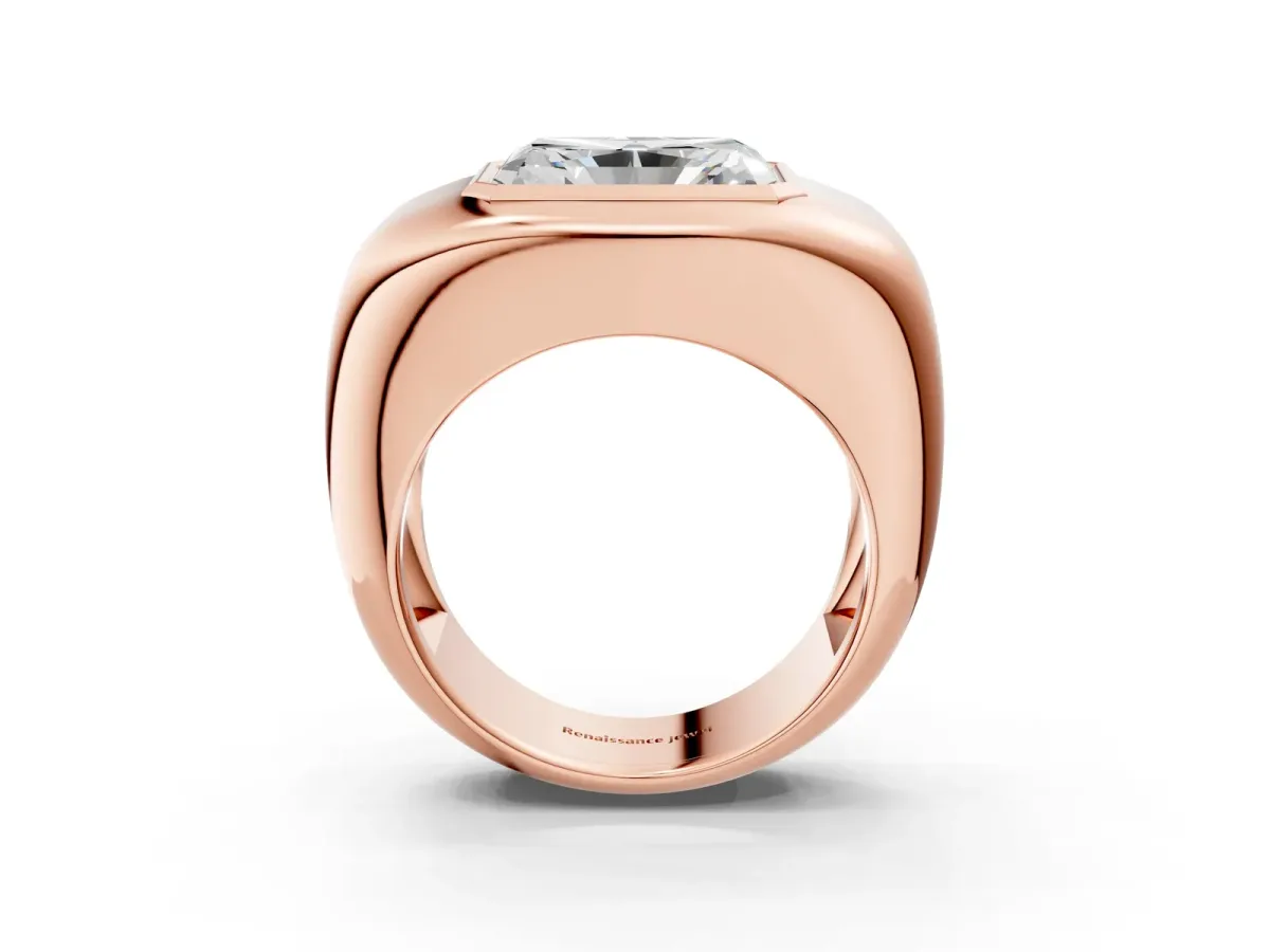 Radiant Diamond Bezel Set Mens Ring Rose gold