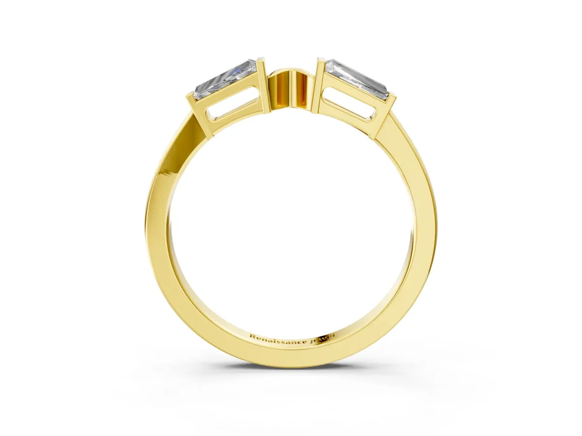 Baguette Diamond Open Band with Bar Prong Setting Yellow gold
