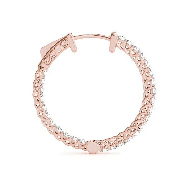 Round Cut Pavé Diamond Hoop Earrings with Four-Prong Setting Rose gold