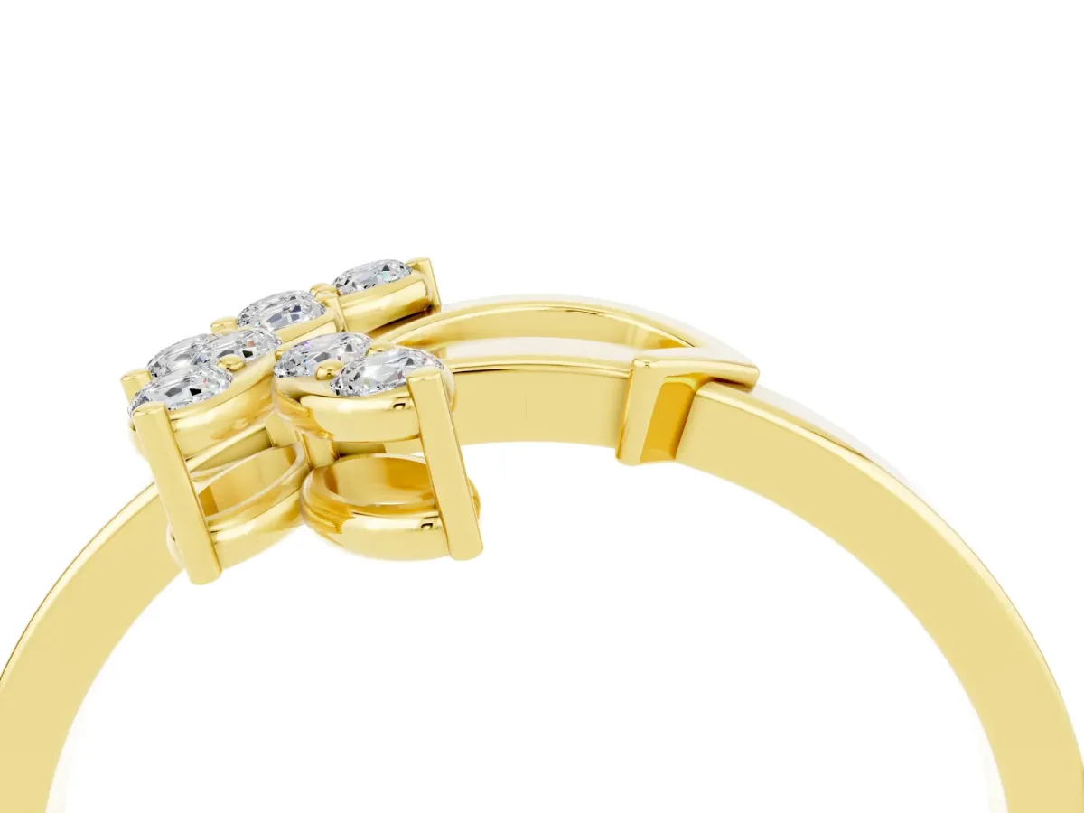Marquise Moissanite Cluster Bypass Ring with Prong Setting Yellow gold