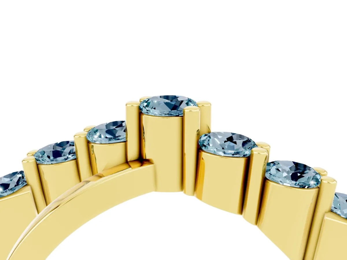 Round Aquamarine Prong-Set Crossover Band Yellow gold