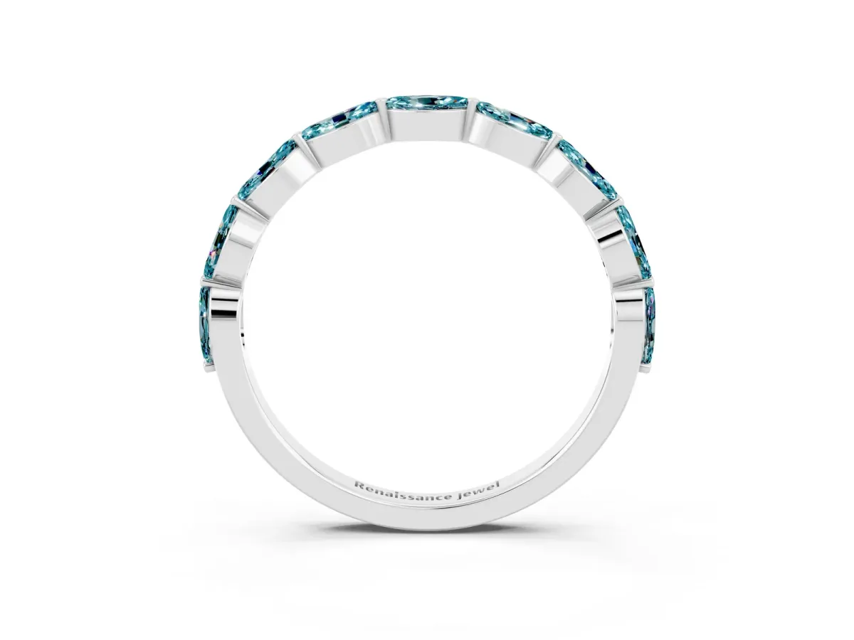 Marquise Blue Topaz Half Eternity Band with Prong Setting Silver