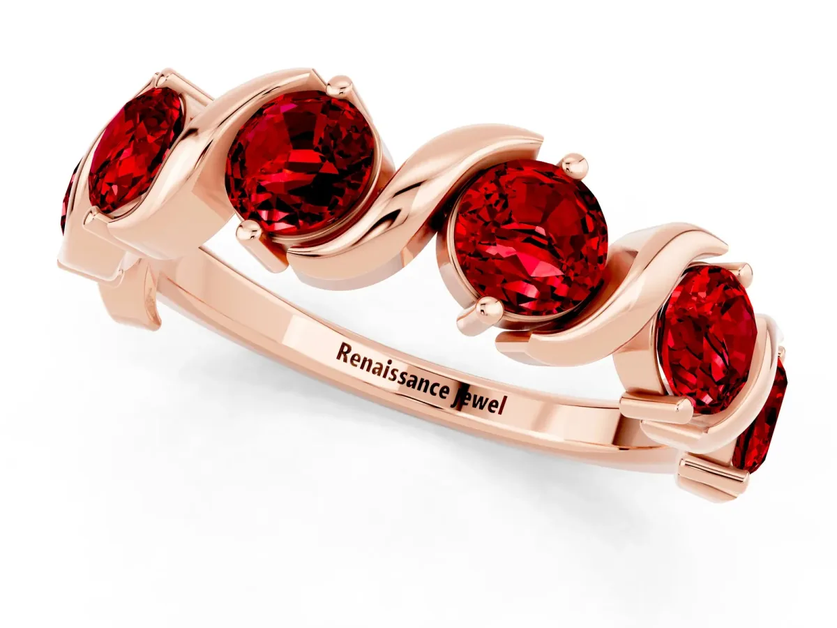 Six-Stone Round Ruby Wave Band with Shared Prong Setting Rose gold