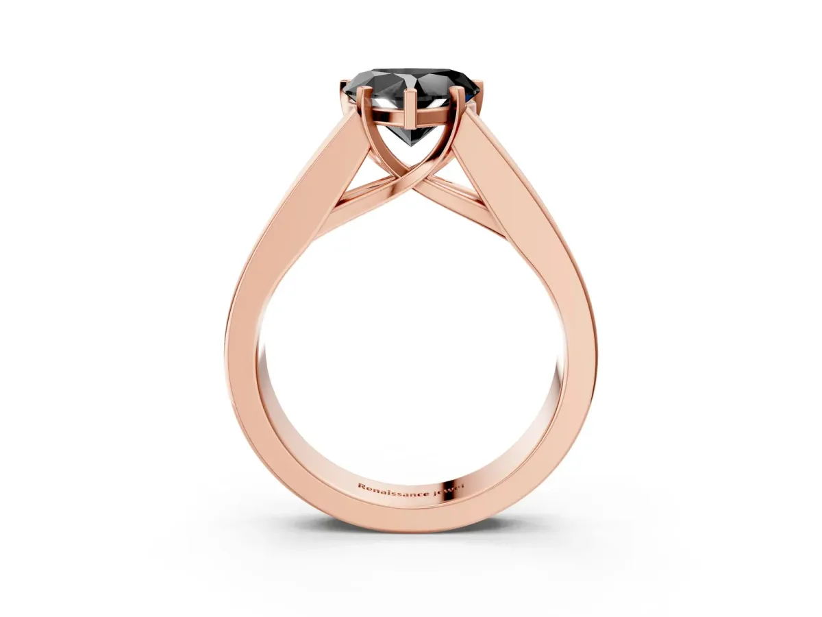 Fancy Black Heart Cut Cut Channel Set Solitaire Ring with Four-Prong Setting Rose gold