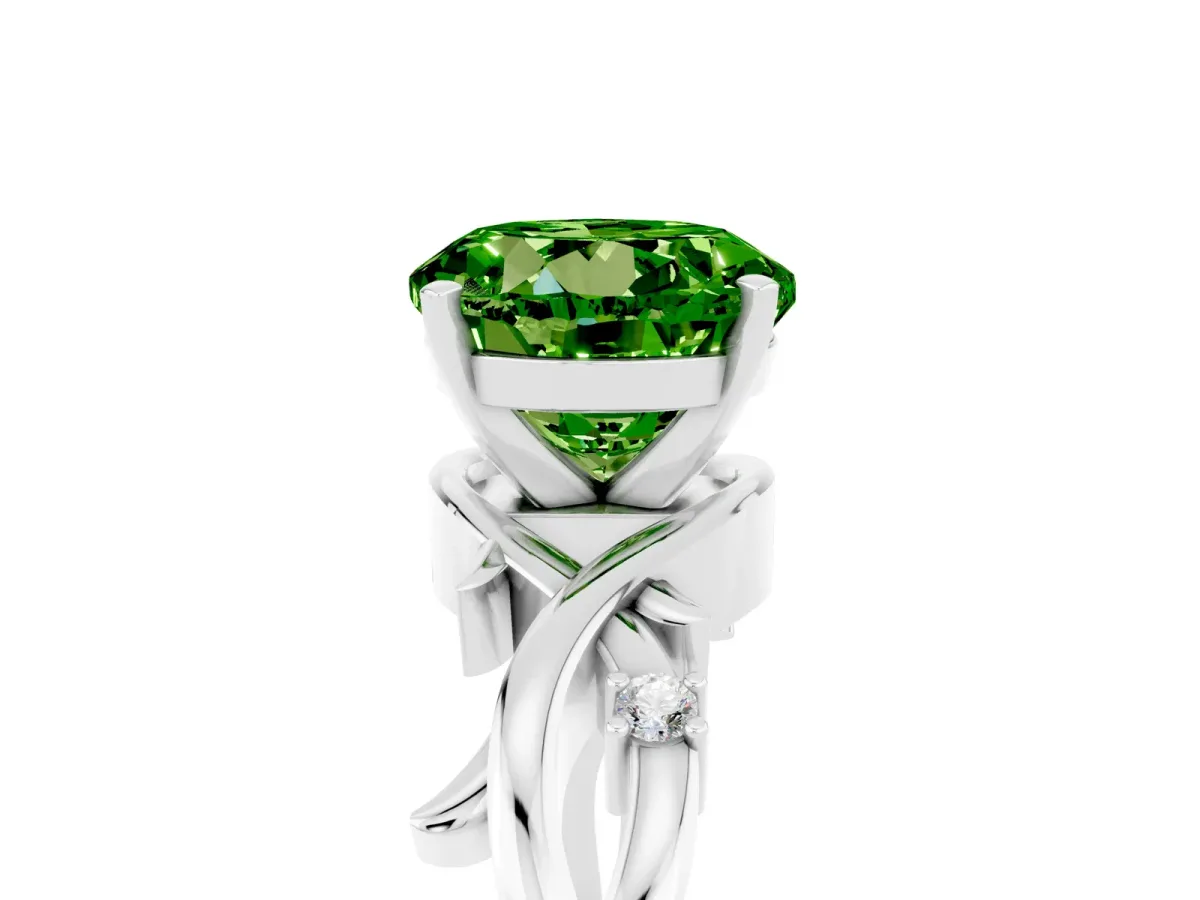 Round Cut Peridot Solitaire Ring with Twisted Band and Prong Setting Silver