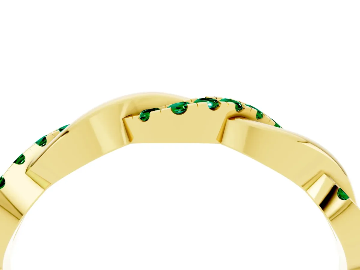 Round Emerald Twist Eternity Band with Pavé Setting Yellow gold