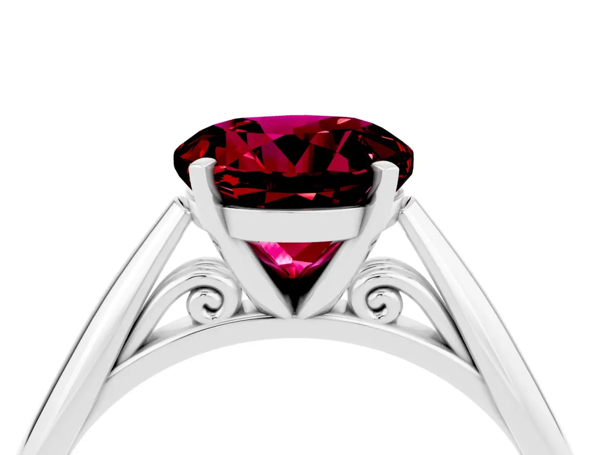 Round Cut Garnet Solitaire Engagement Ring with Cathedral Setting and Four-Prong Mount White gold