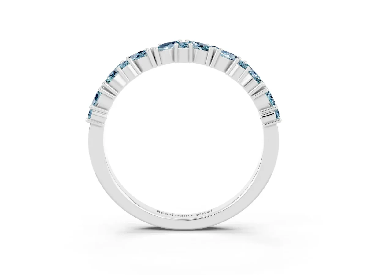 Marquise and Round Aquamarine Vine Eternity Band with Prong Setting Silver