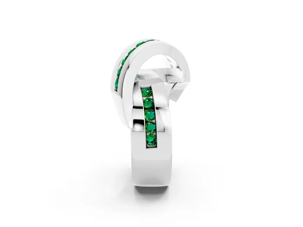 Pavé Round Emerald Crossover Band with Channel Setting White gold