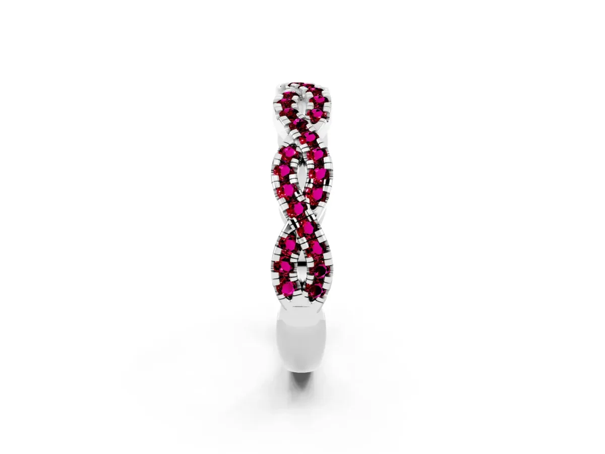 Round Garnet Twisted Eternity Band with Pavé and Shared Prong Setting Platinum