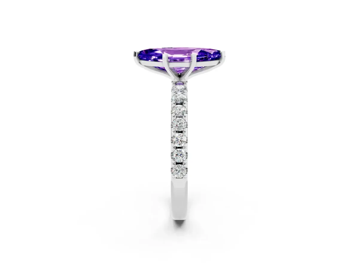 Marquise Cut Tanzanite Solitaire Pavé Band with Four-Prong Setting Silver