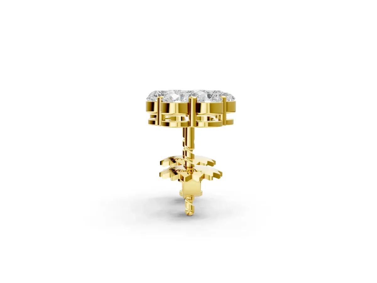 Cluster Round Diamond Stud Earrings with Prong Setting Yellow gold