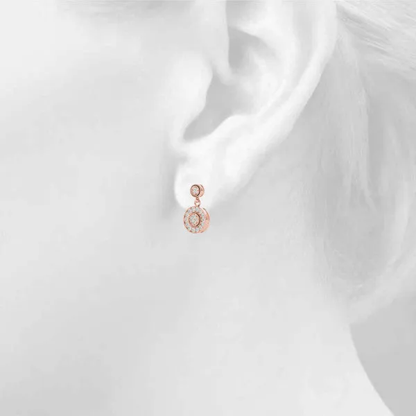 Round Halo Diamond Drop Earrings with Milgrain Bezel Setting Rose gold