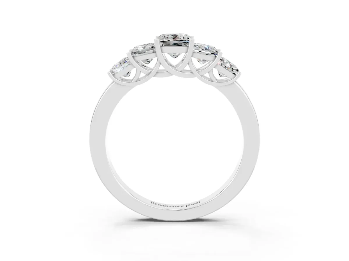 Princess Cut Five-Stone Moissanite Ring with Classic Prong Setting Silver