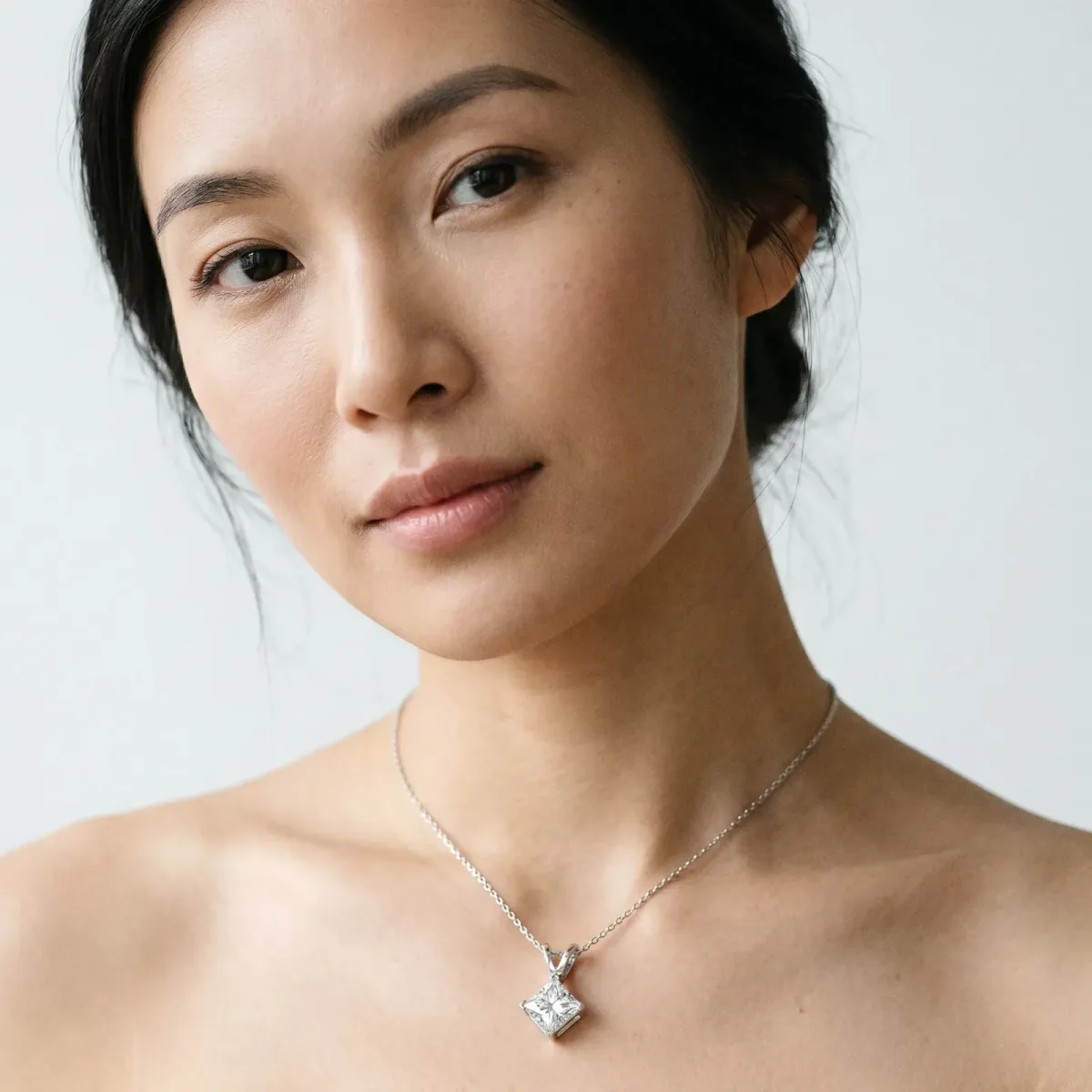 Princess Cut Bezel Set Pendant Silver