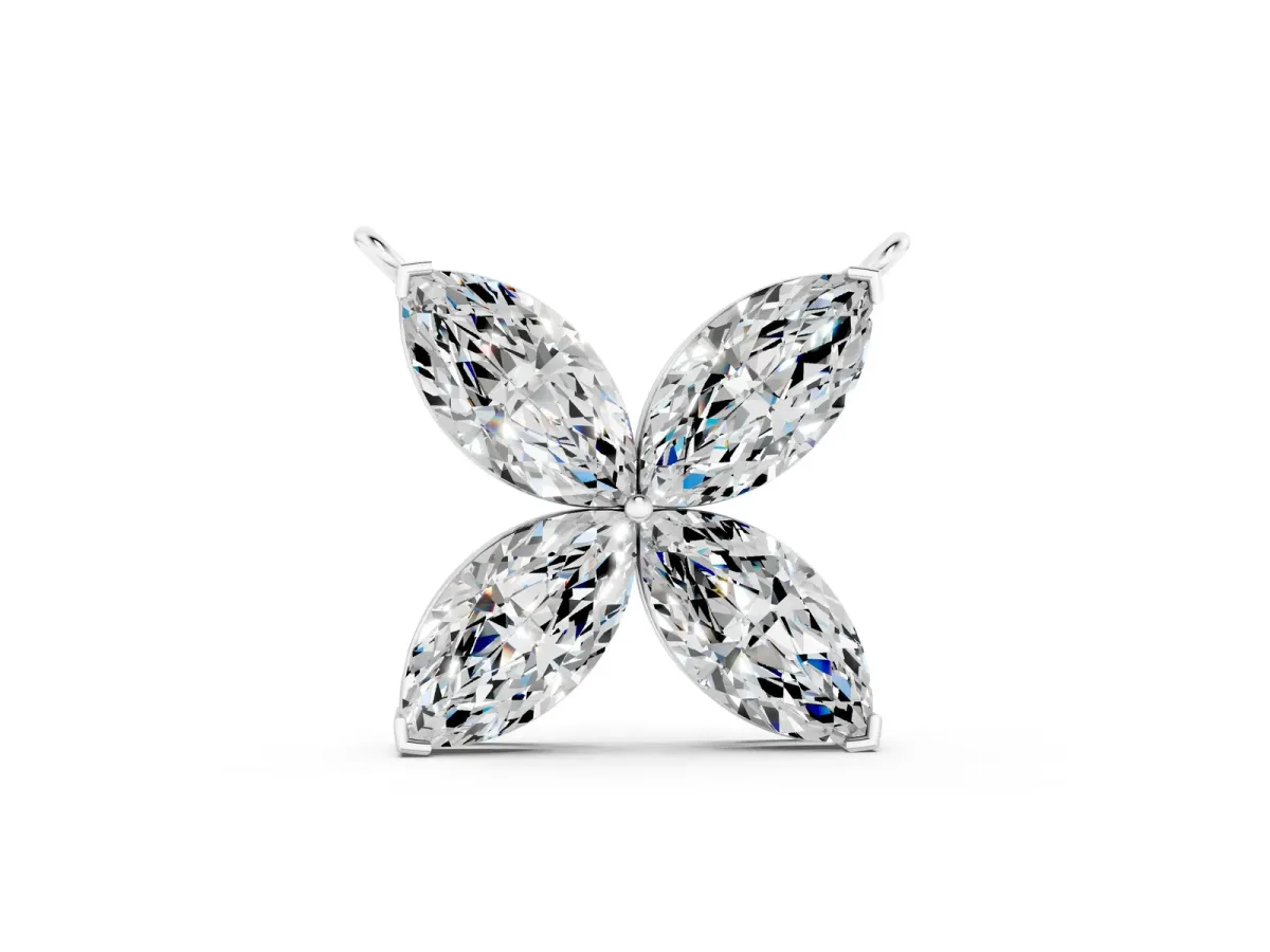 Four-Prong Marquise Diamond Flower Pendant White gold