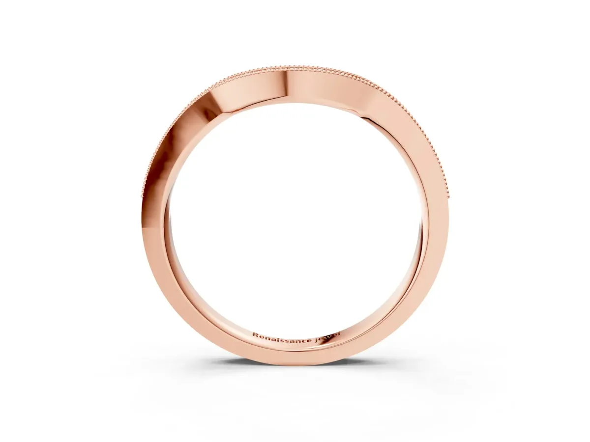 Curved Round Diamond Band with Milgrain Pavé Setting Rose gold