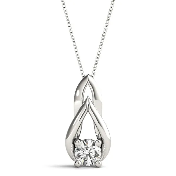 Round Solitaire Prong-Set Diamond Pendant Silver