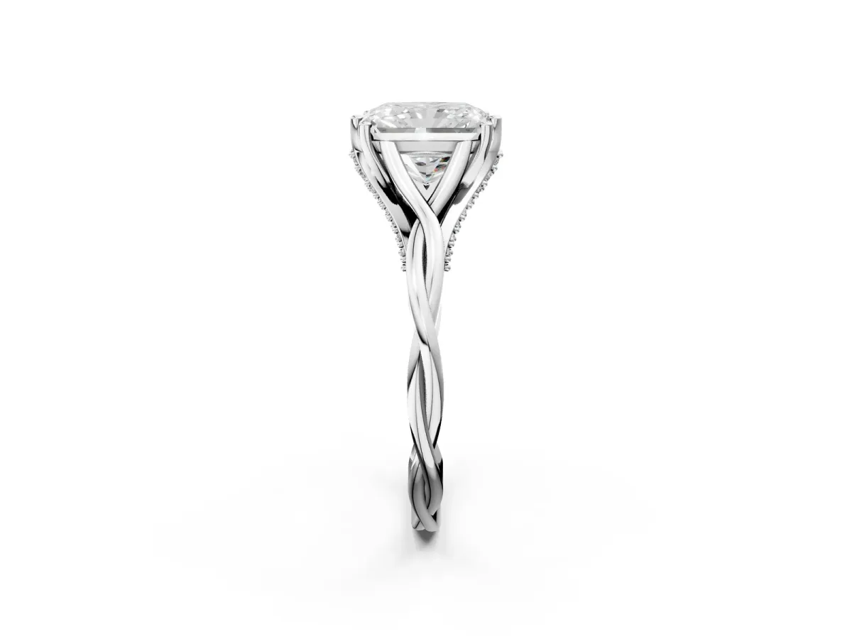 Radiant Cut Solitaire Twist Band Six-Prong Setting Platinum