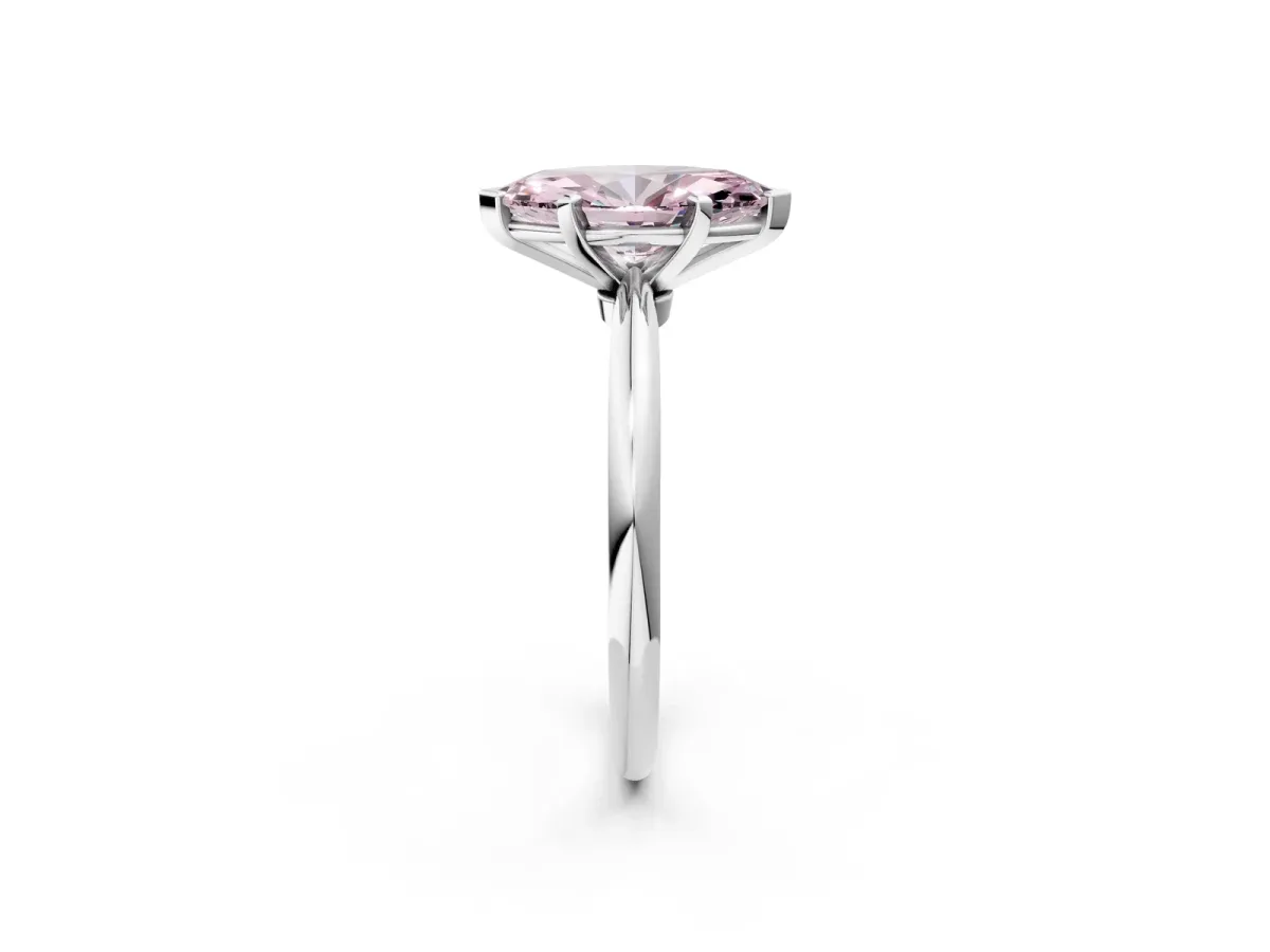 Fancy Pink Marquise Cut Diamond Solitaire Ring with Six-Prong Setting and Classic Band Silver