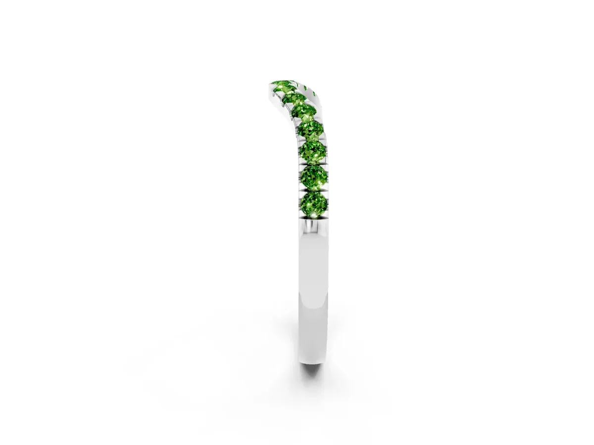 Curved Pavé Round Peridot Wedding Band with Shared Prong Setting White gold