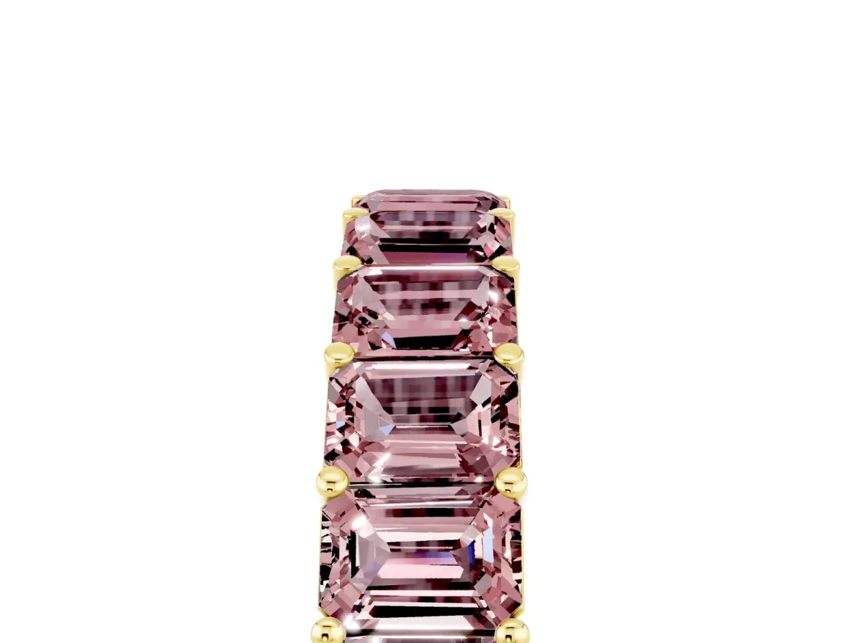 Emerald Cut Morganite Eternity Band with Shared Prong Setting Yellow gold