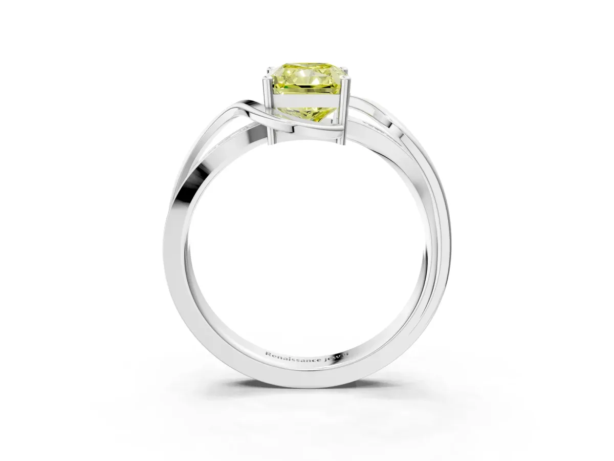 Fancy Yellow Radiant Cut Solitaire Twisted Band with Prong Setting Platinum