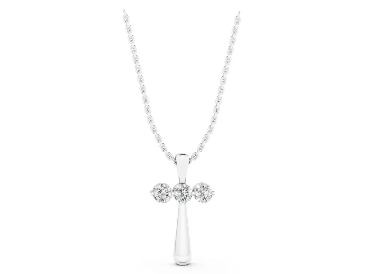 Round Brilliant Three-Stone Prong Set Pendant White gold