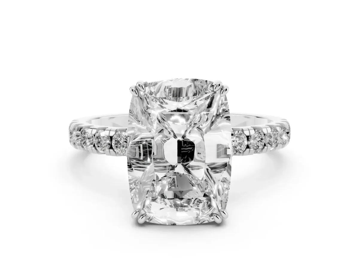 Old Mine Elongated Cushion Diamond Pave Band Ring Silver
