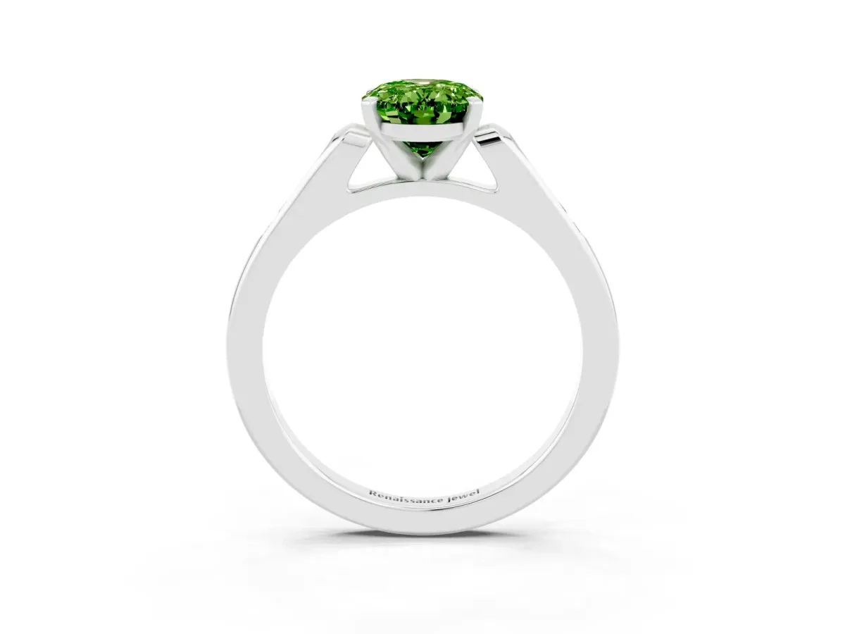 Oval Cut Peridot Solitaire Ring with Channel Set Round Band and Prong Setting Silver