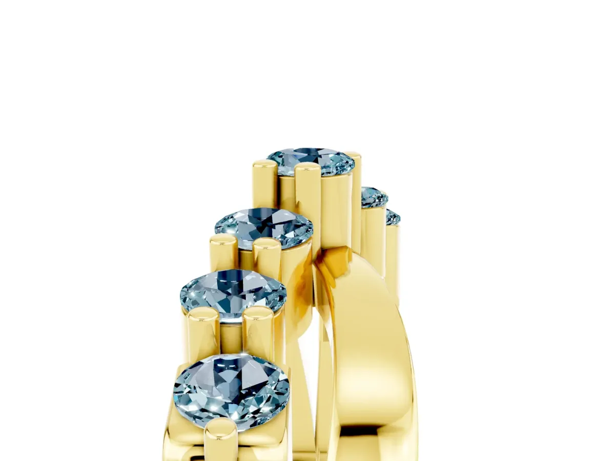 Round Aquamarine Prong-Set Crossover Band Yellow gold