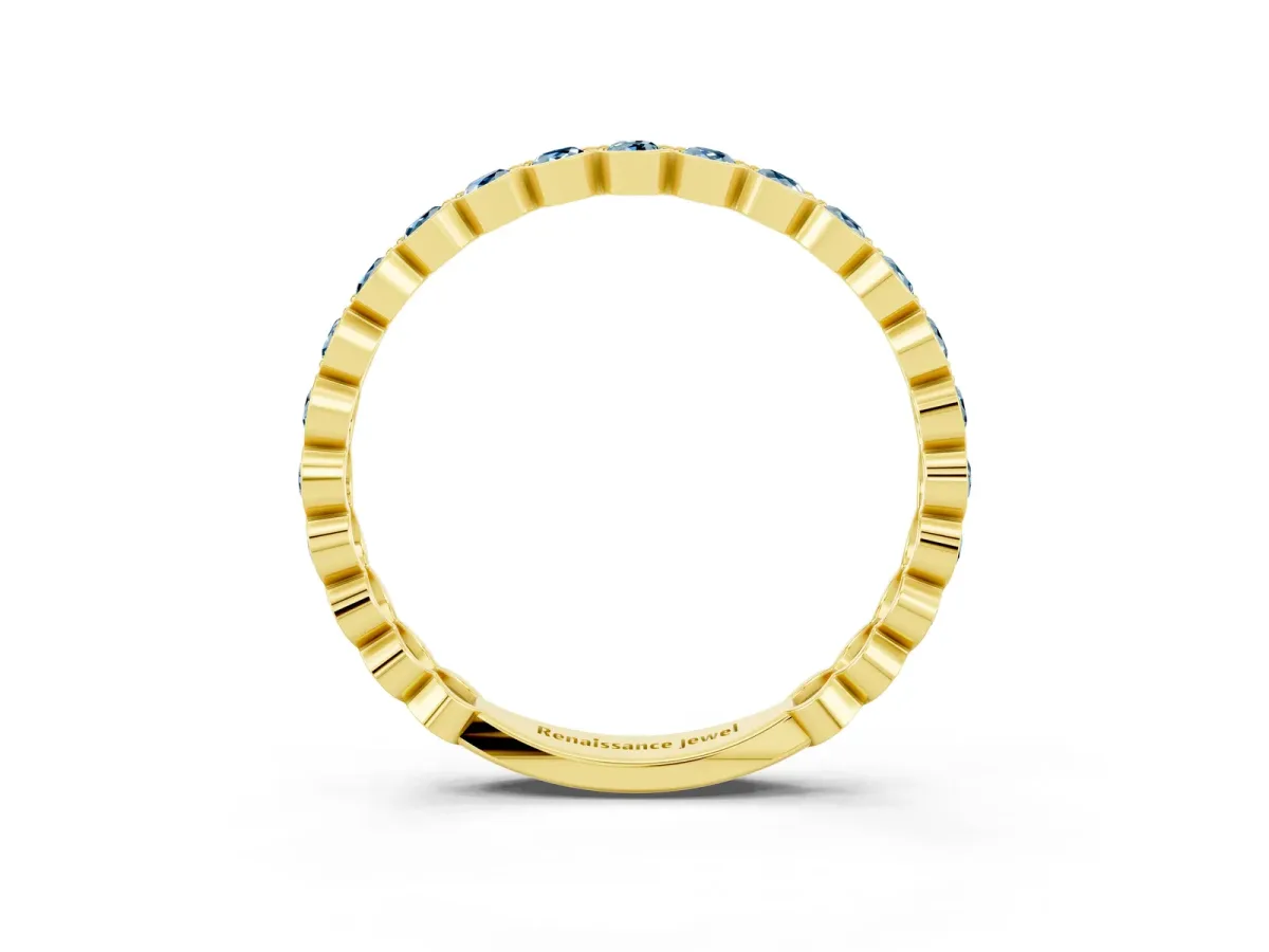 Round Aquamarine Bezel Set Eternity Band Yellow gold