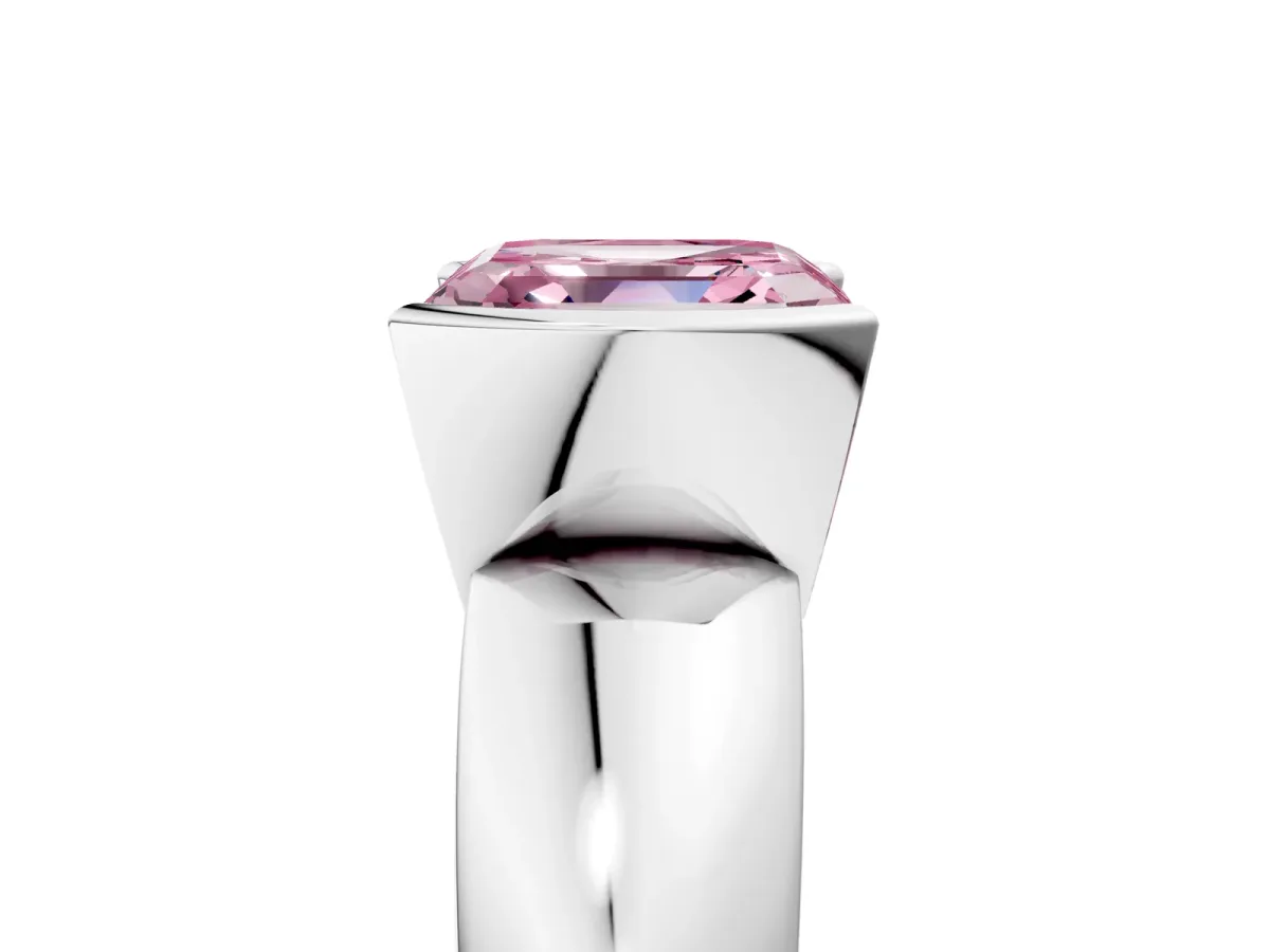Fancy Pink Asscher Cut Solitaire Tension Set Diamond Ring with Wide Band Platinum