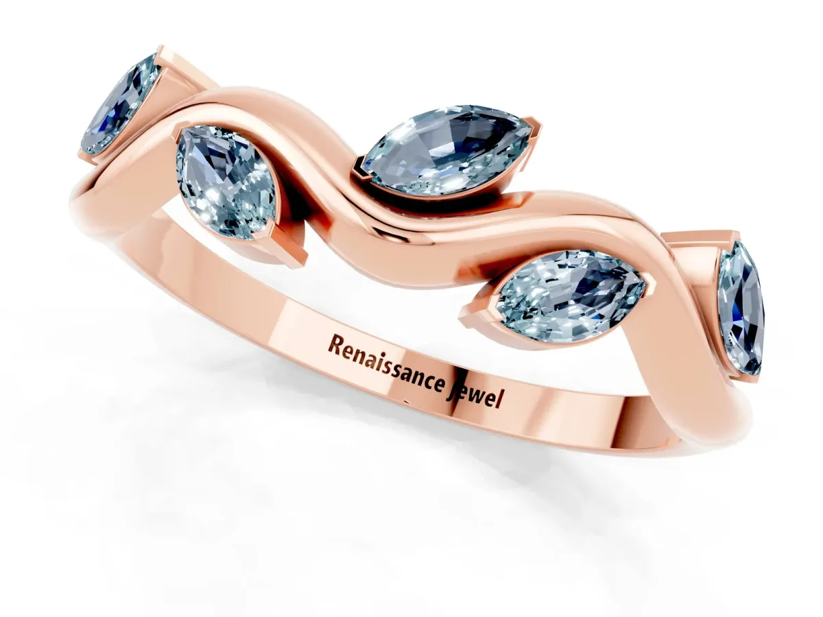 Marquise Aquamarine Twisted Band with Prong Setting Rose gold
