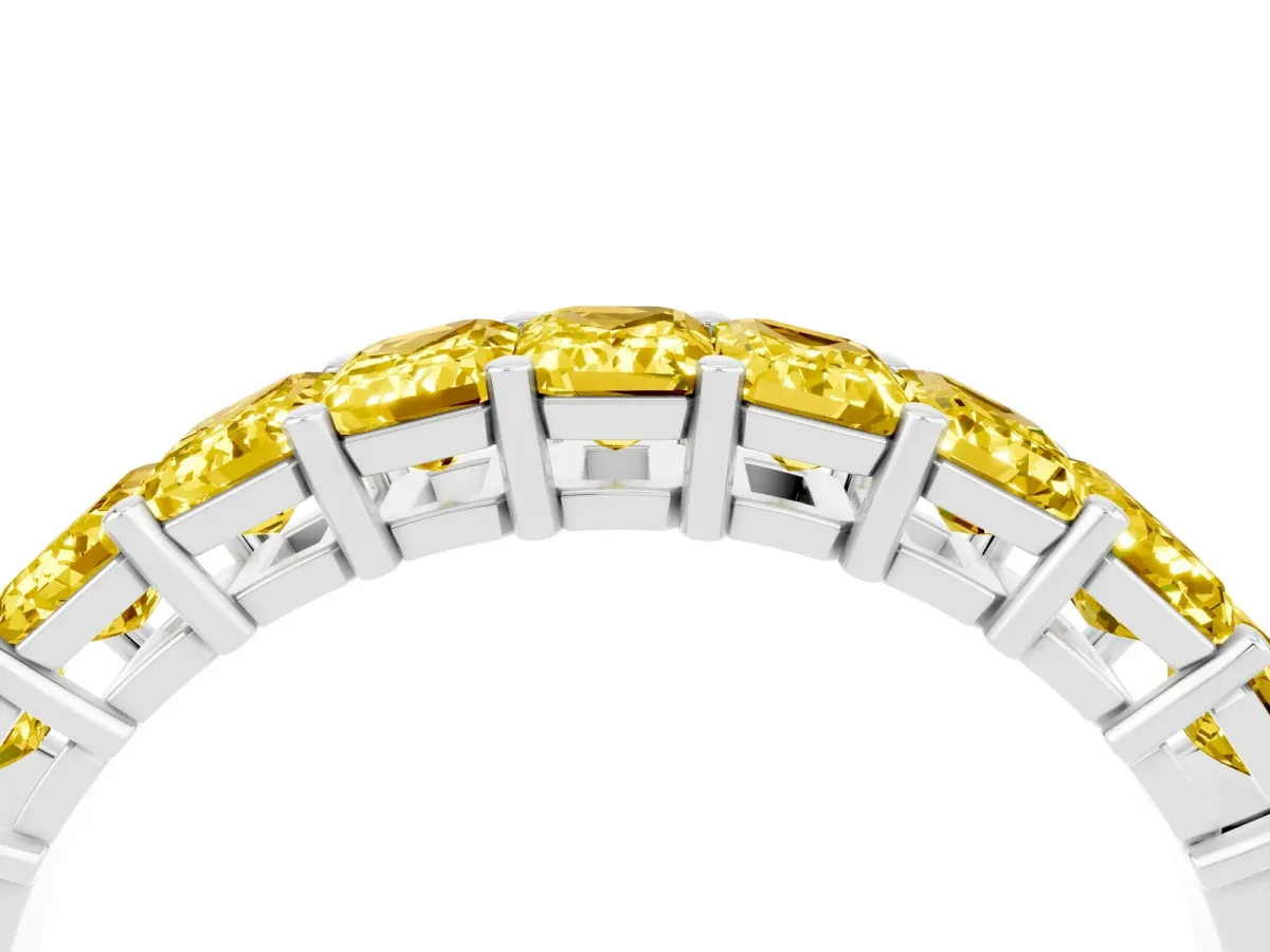 Emerald Cut Yellow Sapphire Prong-Set Eternity Band Silver