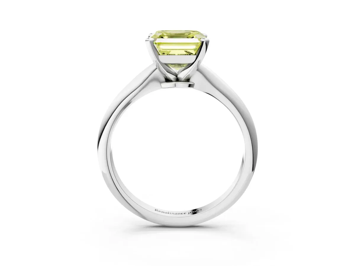 Fancy Yellow Asscher Cut Diamond Solitaire Engagement Ring with Classic Band and Four-Prong Setting Silver