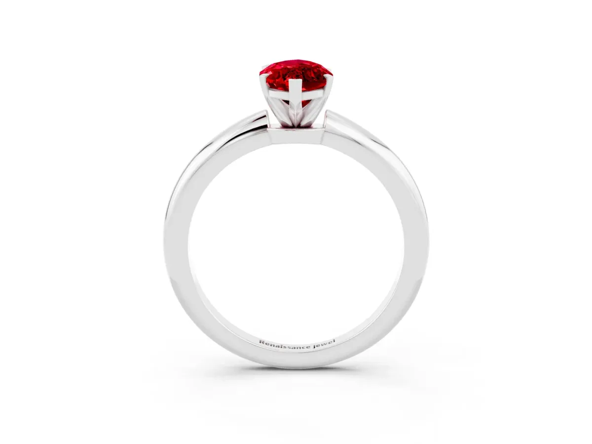 Marquise Cut Ruby Solitaire Ring with Six-Prong Setting and Classic Band Silver