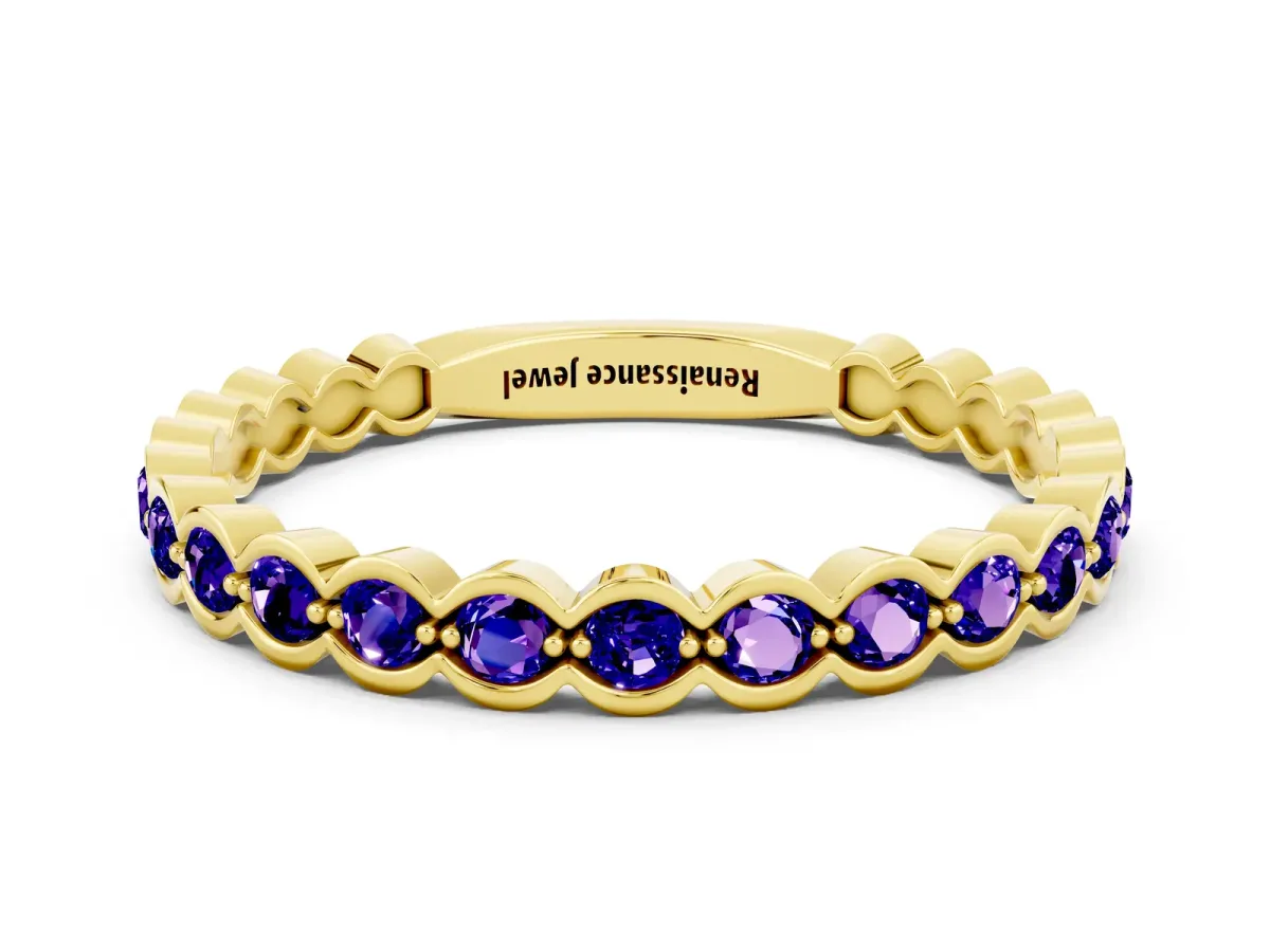 Round Tanzanite Bezel Set Eternity Band Yellow gold