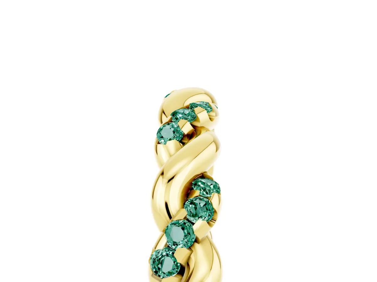 Twisted Pavé Round Green Sapphire Eternity Band Yellow gold