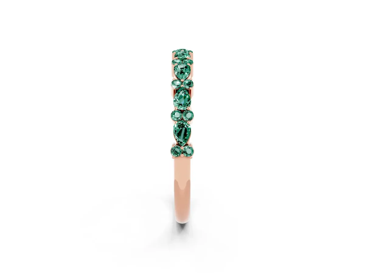 Pear and Round Green Sapphire Wedding Band Rose gold