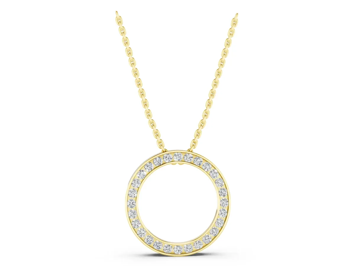 Round Diamond Channel Set Pendant Yellow gold
