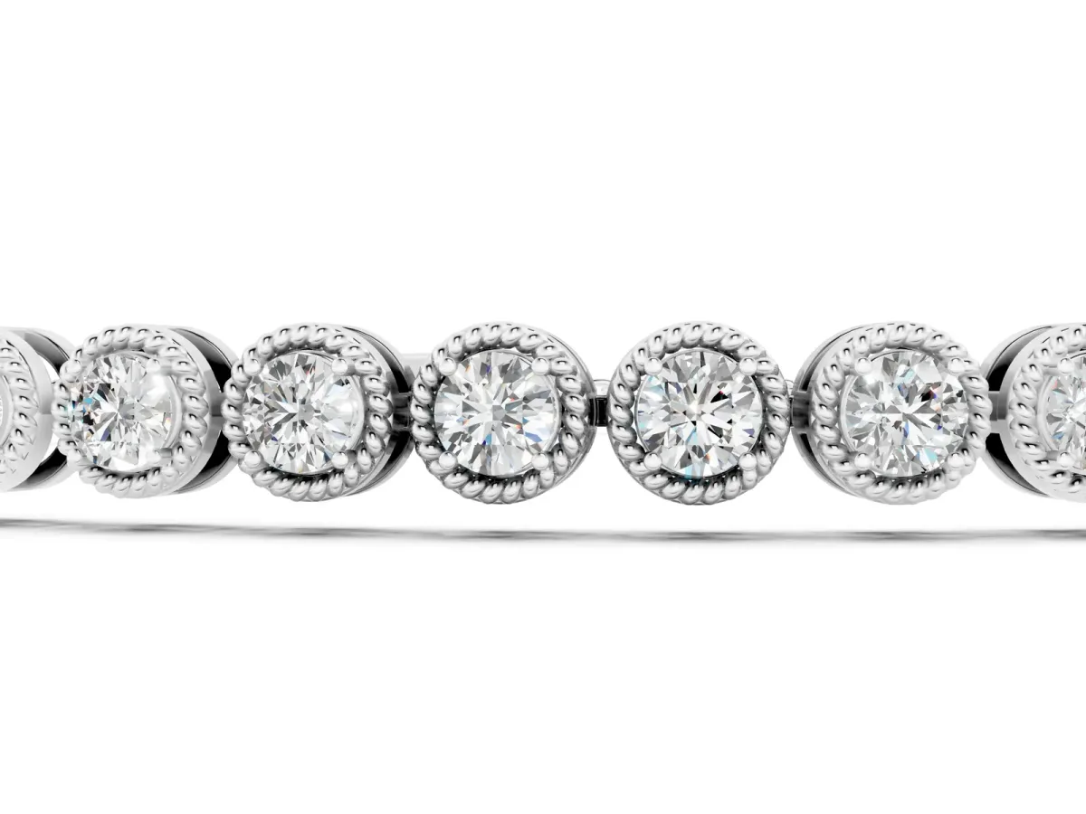 Round Bezel-Set Diamond Tennis Bracelet with Adjustable Box Chain White gold